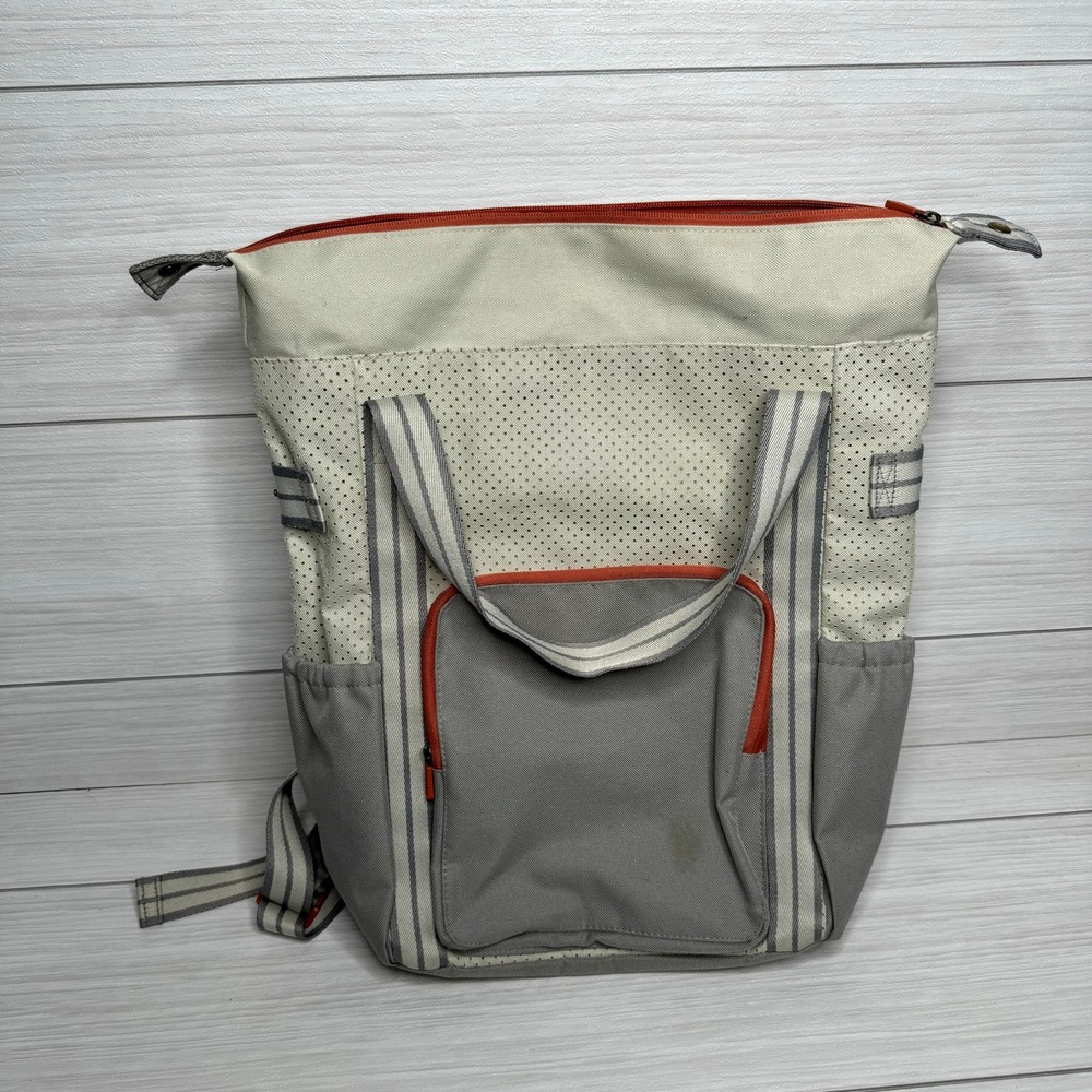 Convertible Backpack Tote Bag Cream Gray Orange Accents‎ Travel Casual